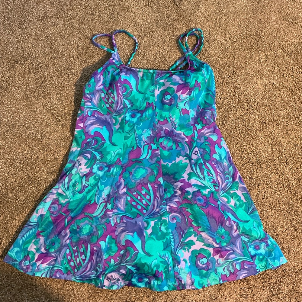 Vintage Purple Teal Floral Swimsuit Dress 14